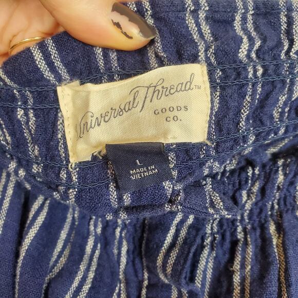 Universal Thread Navy White Striped Smocked Linen Blend Midi Dress W's Large - Picture 10 of 11